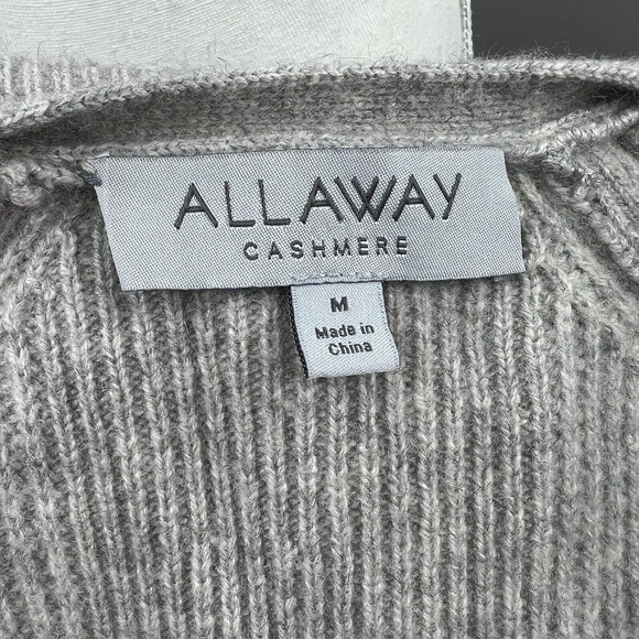 Allaway 100% Cashmere Gray V Neck Sweater Size M Shaker Knit - Picture 7 of 11